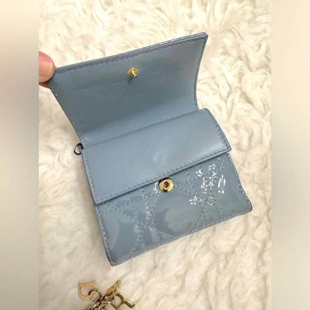 2024 CHRISTIAN DIOR Lotus Wallet Cloud Blue Patent Cannage Calfskin, Authentic